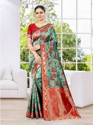Rama woven Banarasi silk saree with Blouse 1
