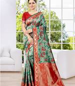 Rama woven Banarasi silk saree with Blouse