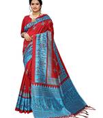 Red printed art silk saree with blouse