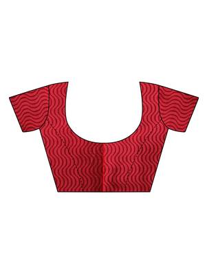 Red printed art silk saree with blouse 5