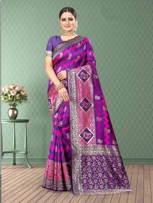 Purple woven Banarasi silk saree with Blouse 1
