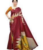 Red printed art silk saree with blouse