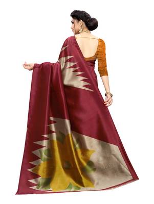 Red printed art silk saree with blouse 4