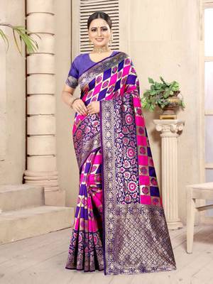 Purple woven Banarasi silk saree with Blouse 1