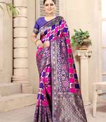 Purple woven Banarasi silk saree with Blouse