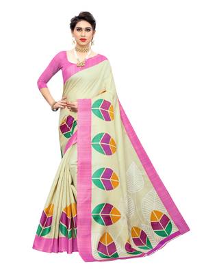 Pink printed khadi saree with blouse 1