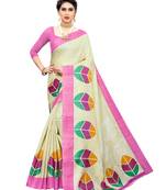 Pink printed khadi saree with blouse