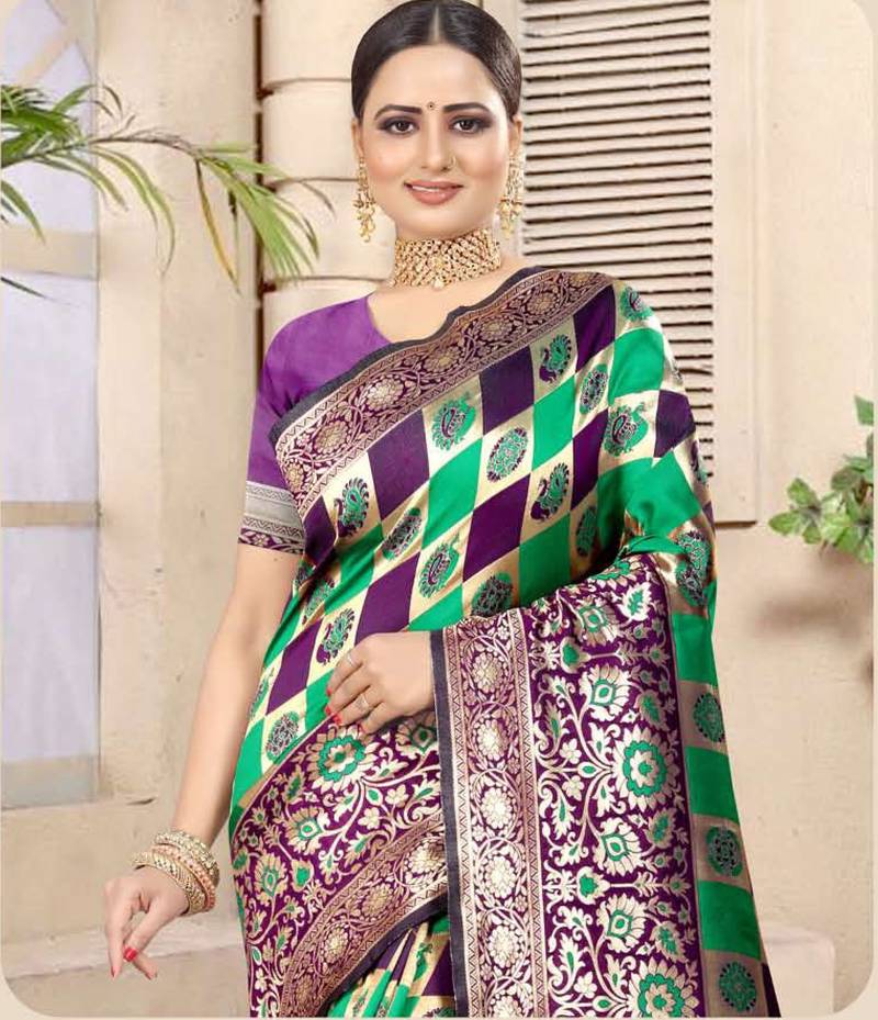 Wine woven Banarasi silk saree with Blouse