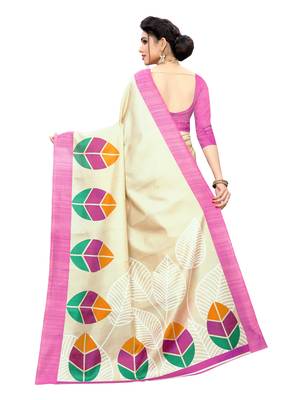 Pink printed khadi saree with blouse 4