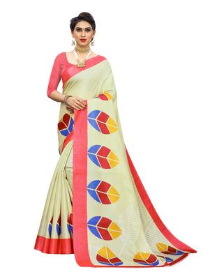 Red printed khadi saree with blouse 1