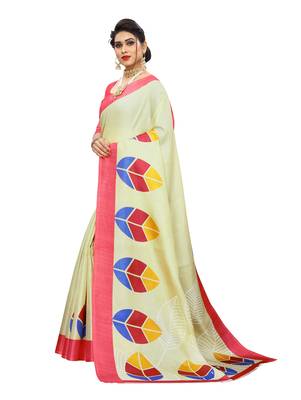 Red printed khadi saree with blouse 2