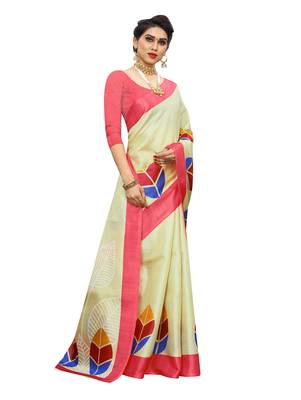 Red printed khadi saree with blouse 3
