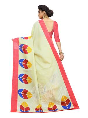 Red printed khadi saree with blouse 4