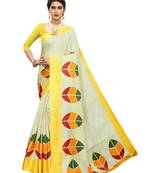 Yellow printed khadi saree with blouse