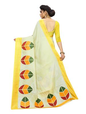 Yellow printed khadi saree with blouse 4