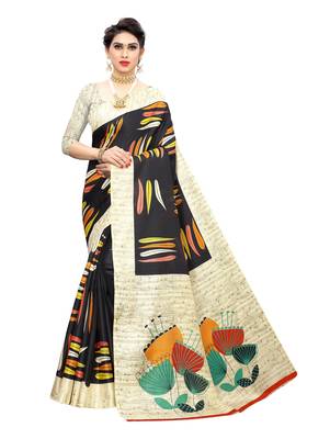 Black printed khadi saree with blouse 1