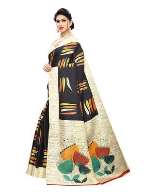 Black printed khadi saree with blouse 2