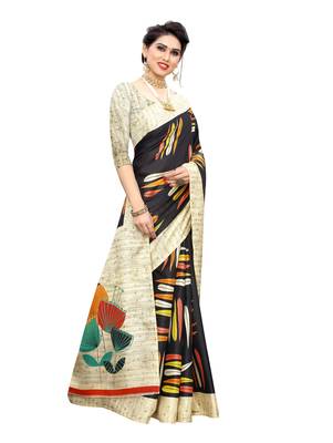 Black printed khadi saree with blouse 3