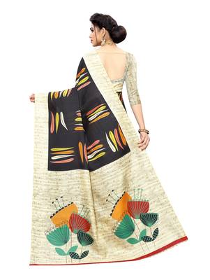 Black printed khadi saree with blouse 4