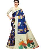 Blue printed khadi saree with blouse