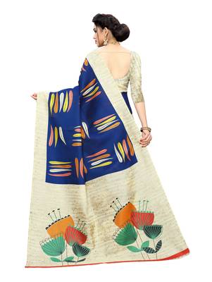 Blue printed khadi saree with blouse 4
