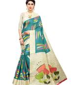 Green printed khadi saree with blouse