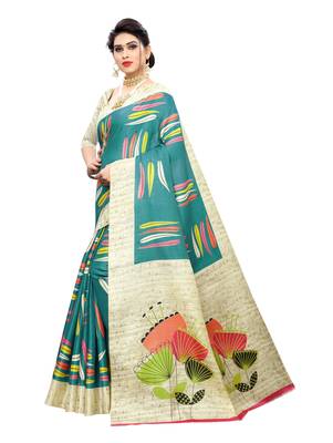 Green printed khadi saree with blouse 2