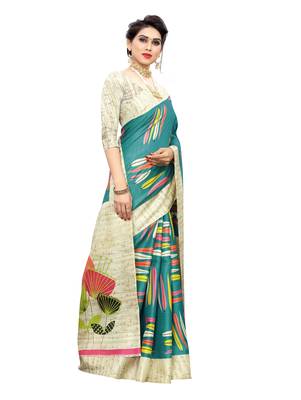 Green printed khadi saree with blouse 3