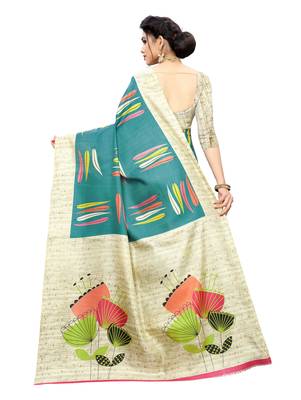 Green printed khadi saree with blouse 4
