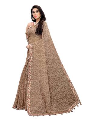 Brown printed linen saree with blouse 2
