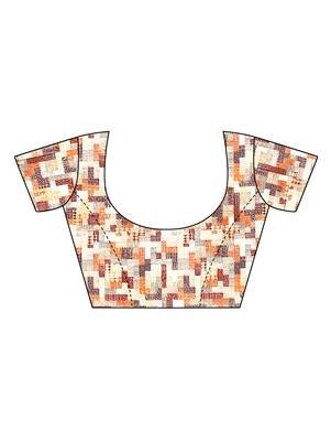 Brown printed linen saree with blouse 5