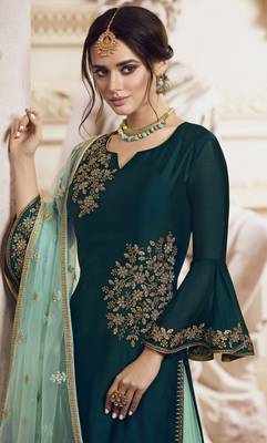 Dark-turquoise embroidered silk salwar 2