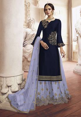 Navy-blue embroidered silk salwar 1