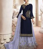 Navy-blue embroidered silk salwar