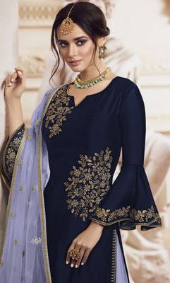 Navy-blue embroidered silk salwar 2