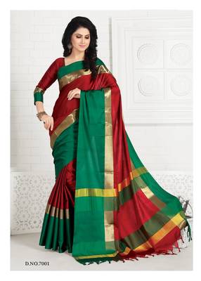 Maroon hand woven cotton silk saree with blouse 1