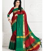 Maroon hand woven cotton silk saree with blouse