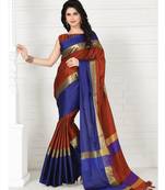 Maroon hand woven cotton silk saree with blouse