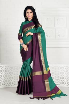 Sky blue hand woven cotton silk saree with blouse 1
