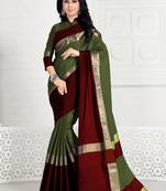 Mehendi hand woven cotton silk saree with blouse