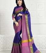 Blue hand woven cotton silk saree with blouse