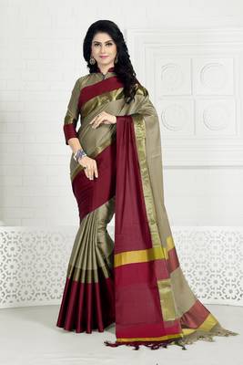 Chiku hand woven cotton silk saree with blouse 1
