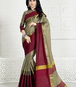 Chiku hand woven cotton silk saree with blouse