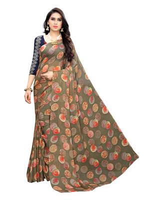 Multicolor printed georgette saree with blouse 1