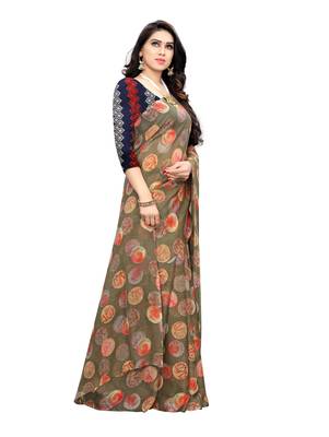 Multicolor printed georgette saree with blouse 3