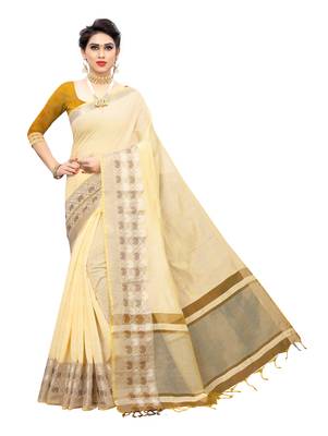 Light yellow woven chanderi saree with blouse 1
