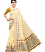 Light yellow woven chanderi saree with blouse