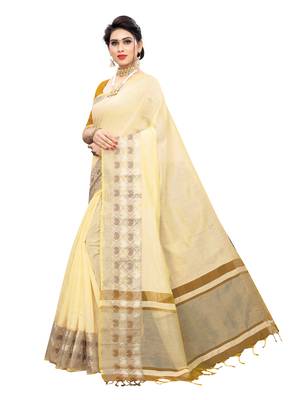 Light yellow woven chanderi saree with blouse 2