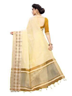 Light yellow woven chanderi saree with blouse 4