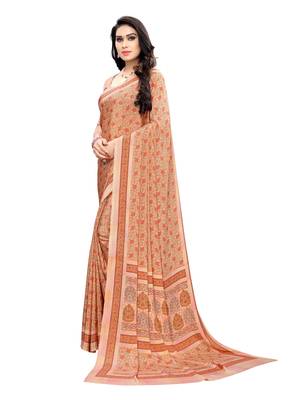 Orange printed crepe saree with blouse 2